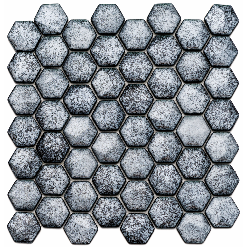 Recyceltes Glasmosaik Ebru Hex Grau 29x29