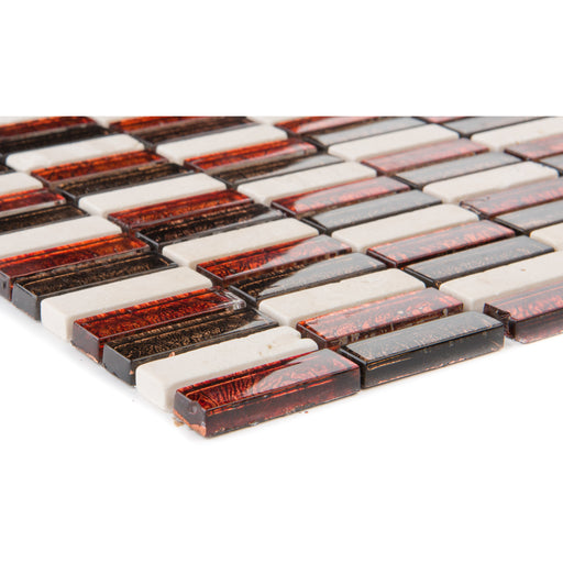 Glas & Marmor Mosaik Metalica Crema Glasmix Rot Braun Parallel - FliesenDeal24 - Fliesen günstig kaufen