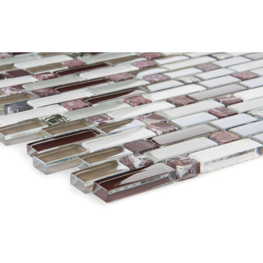 Glas & Naturstein Mosaik Marble Violett Glasmix Braun Grau Weiß Brick - FliesenDeal24 - Fliesen günstig kaufen